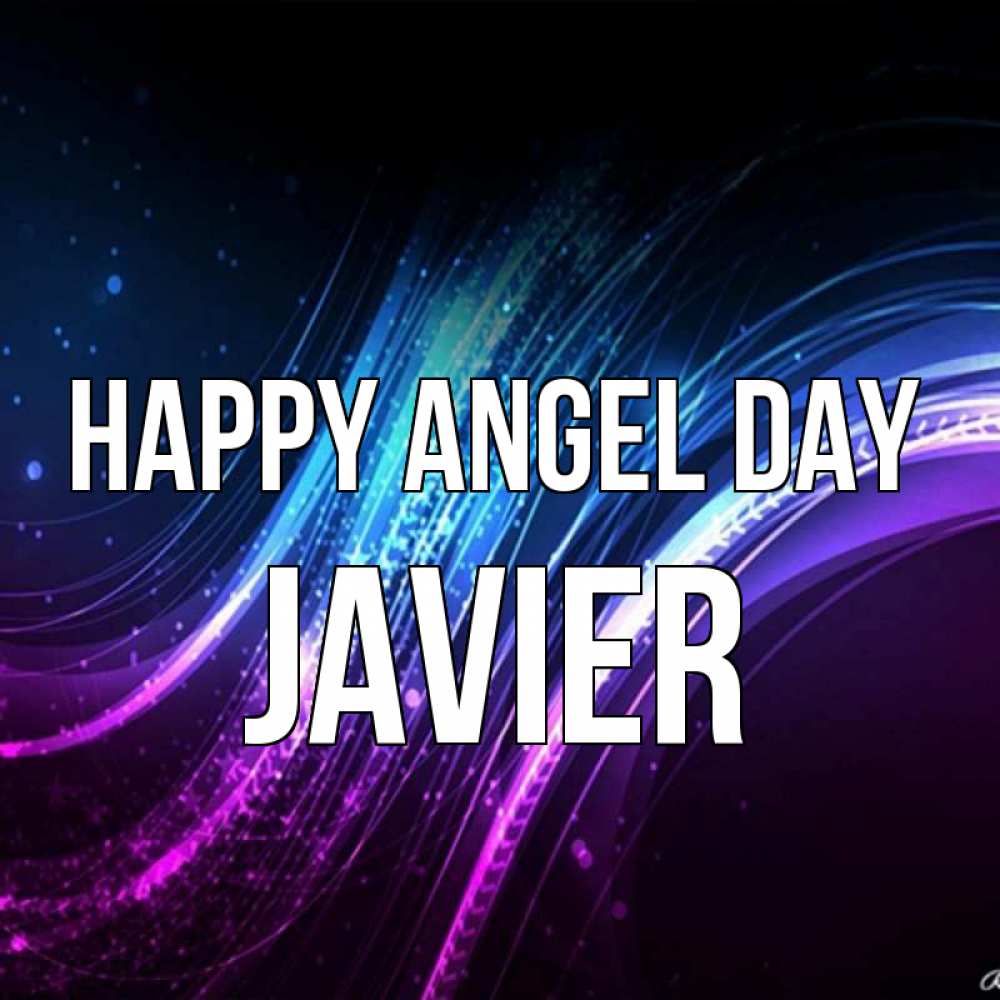 Greetings card с именем, Javier happy angel day фиолетовый фон Greetings with text for free download 
