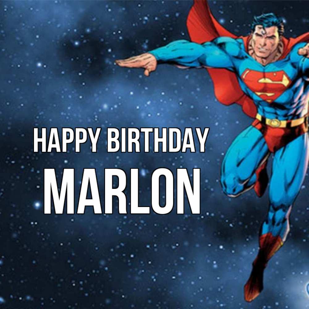 Greetings card с именем, Marlon Happy Birthday супергерой Greetings with text for free download 