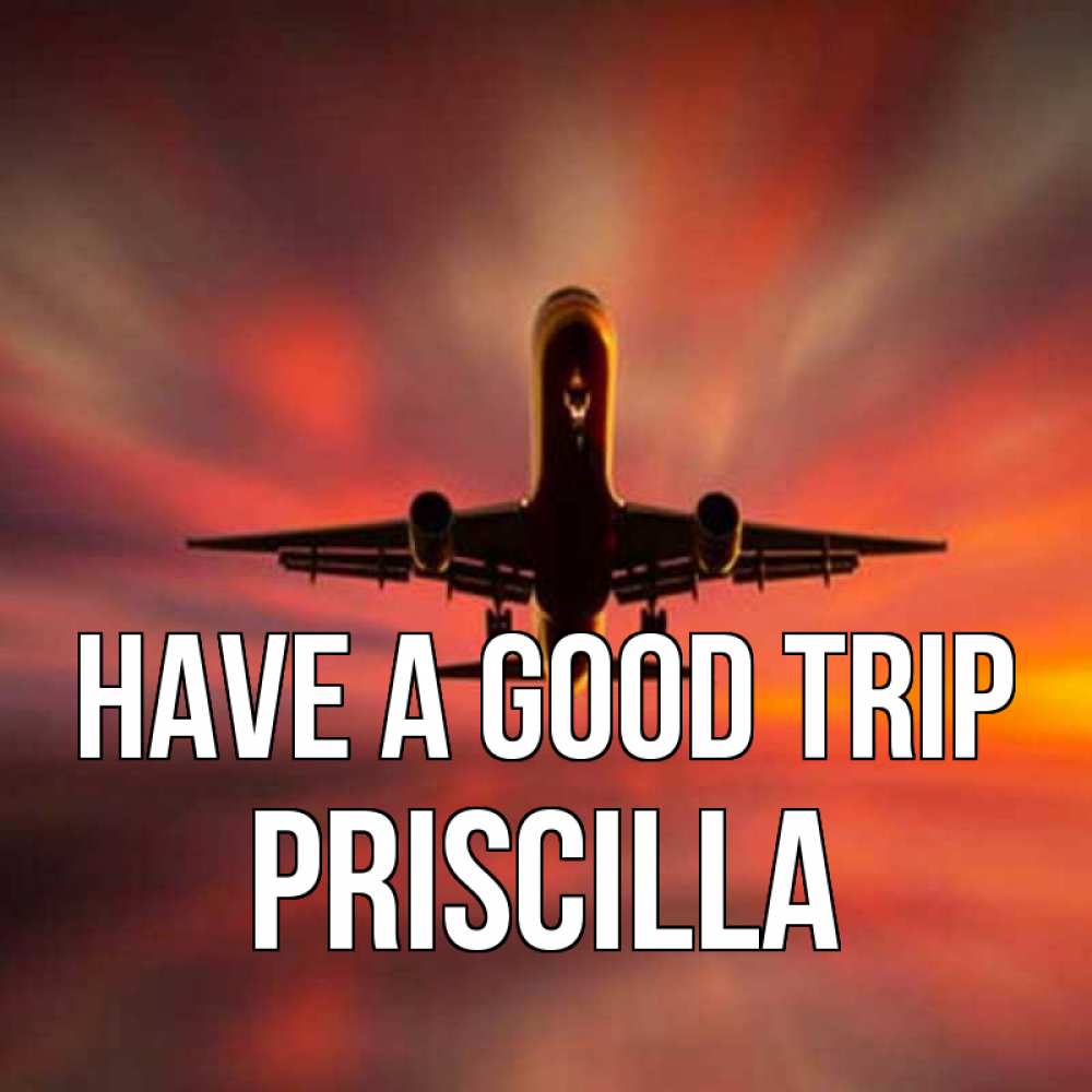 Greetings card с именем, Priscilla Have a good trip самолет набирает высоту Greetings with text for free download 