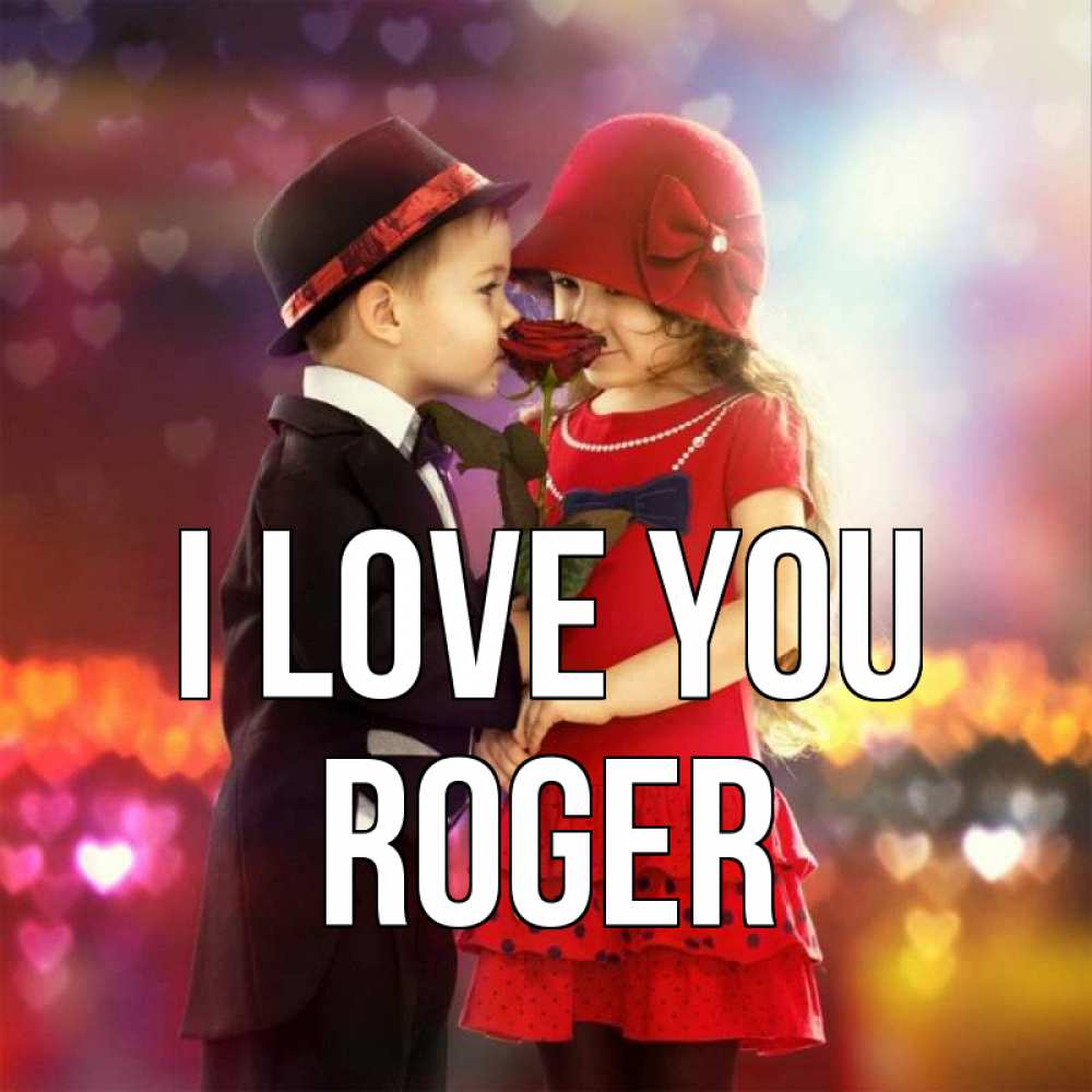 Greetings card с именем, Roger I love you черное и красное и роза Greetings with text for free download 