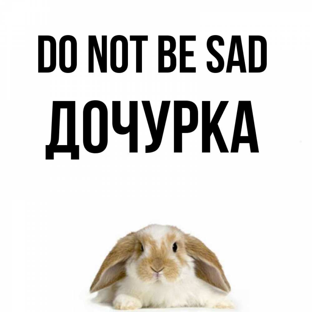 Greetings card с именем, Дочурка Do not be sad коричнево белый заяц с большими ушками Greetings with text for free download 