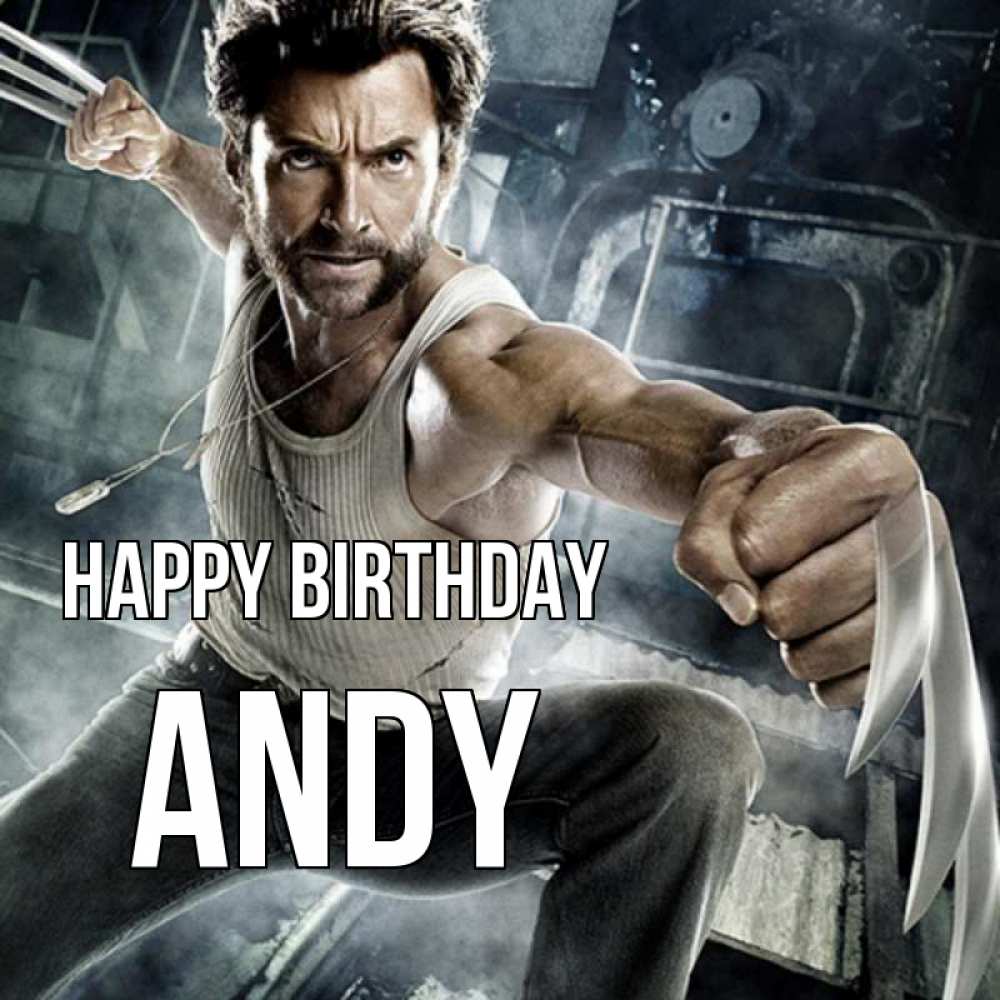 Greetings card с именем, Andy Happy Birthday супергерой в ярости Greetings with text for free download 