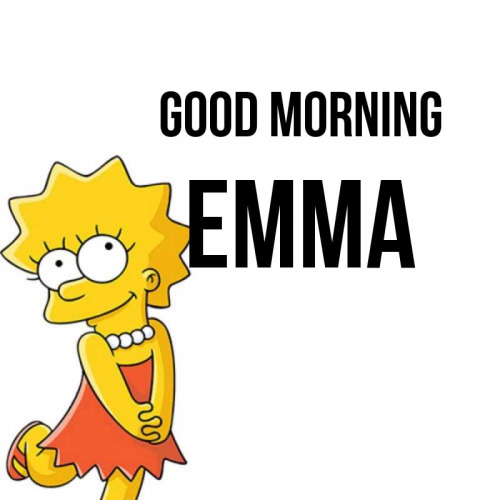 Greetings card с именем, Emma Good morning в платье и ожерелье Greetings with text for free download 