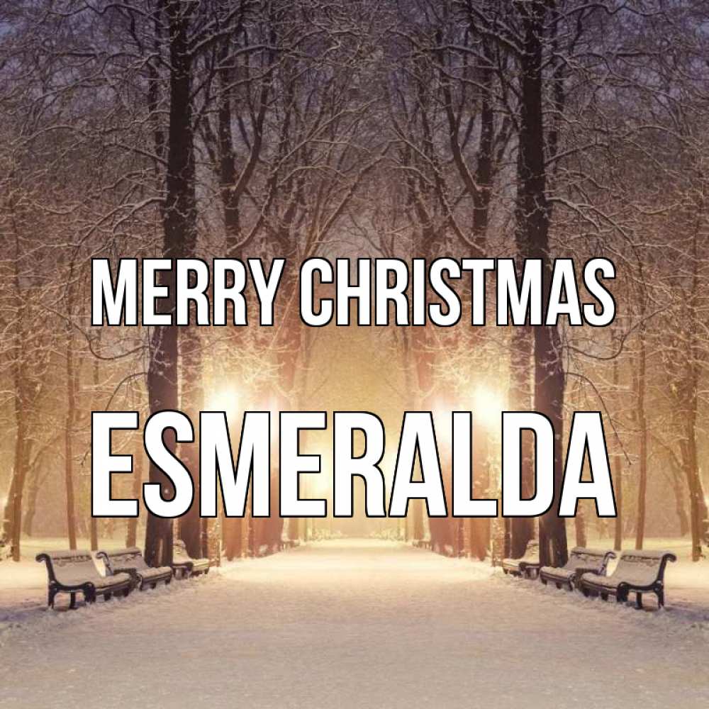 Greetings card с именем, Esmeralda Merry Christmas зима, парк, фонарь, лес Greetings with text for free download 