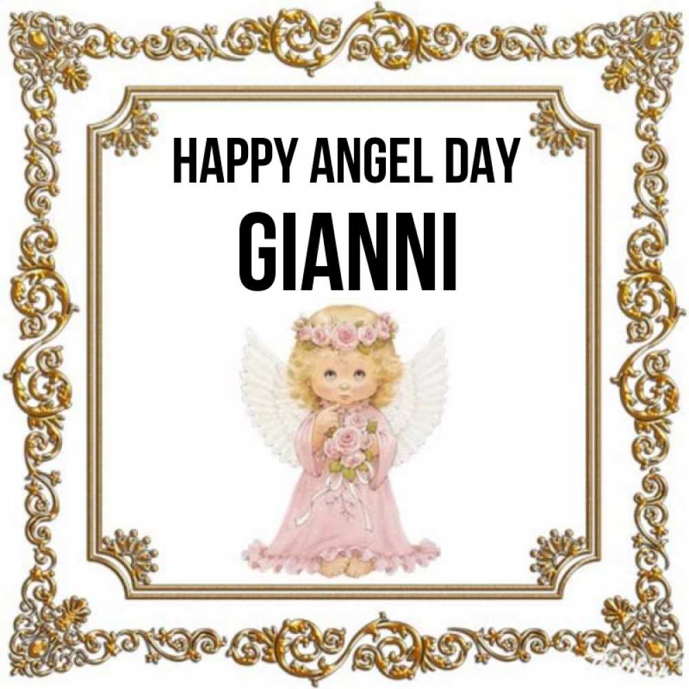 Greetings card с именем, Gianni happy angel day девочка ангел с крыльями и цветами в розовом платье Greetings with text for free download 