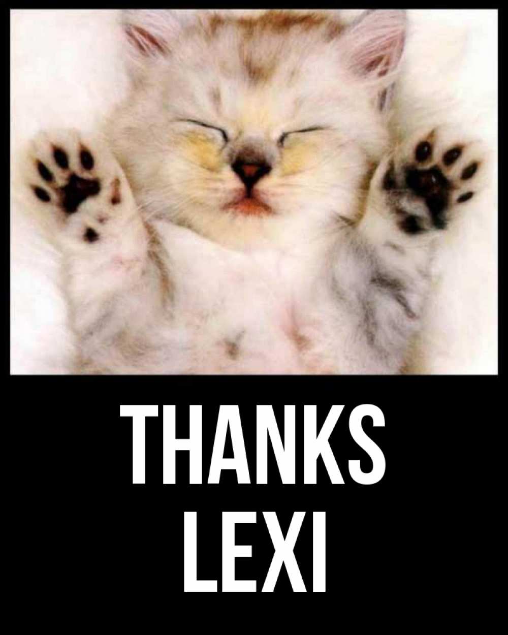Greetings card с именем, Lexi Thanks маленький котенок Greetings with text for free download 