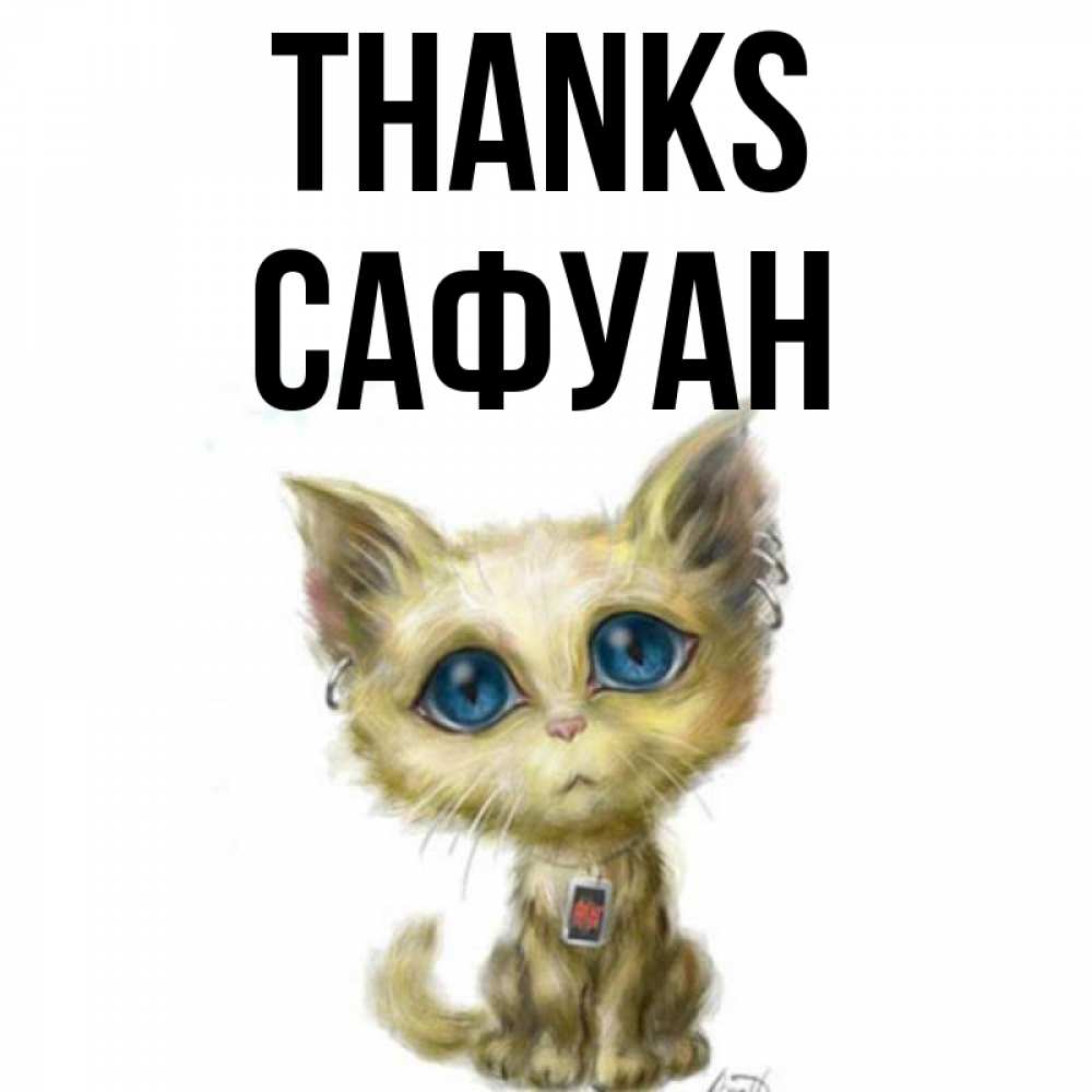 Greetings card с именем, САФУАН Thanks рисованный кот благодарит вас Greetings with text for free download 