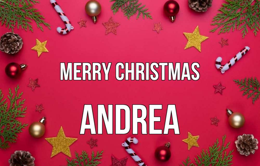Greetings card с именем, Andrea Merry Christmas с рождеством Greetings with text for free download 