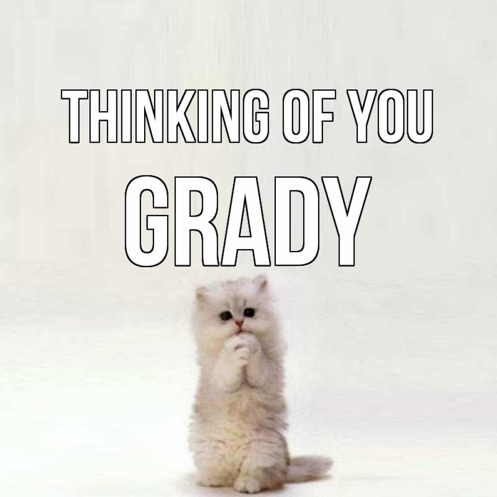 Greetings card с именем, Grady Thinking of you кот стоит на задних лапах Greetings with text for free download 