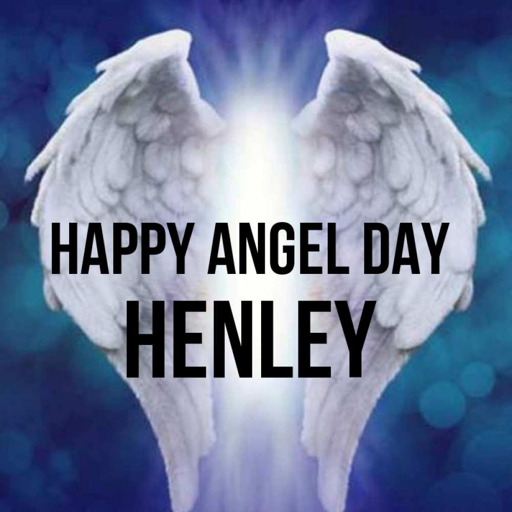 Greetings card с именем, Henley happy angel day синий фон и крылышки Greetings with text for free download 
