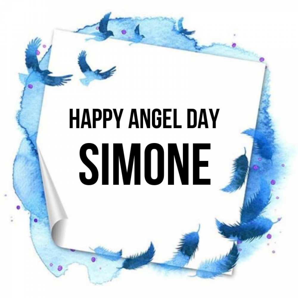 Greetings card с именем, Simone happy angel day красивые птицы летят Greetings with text for free download 