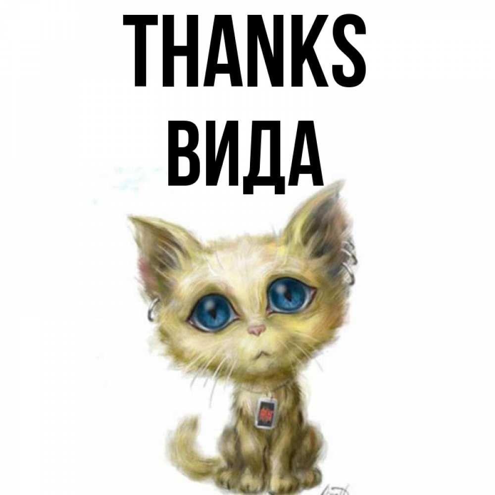 Greetings card с именем, Вида Thanks рисованный кот благодарит вас Greetings with text for free download 