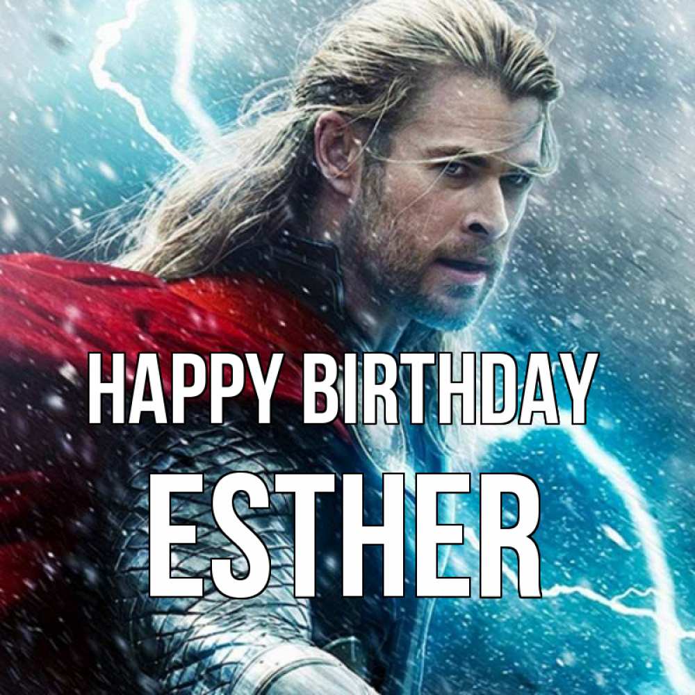 Greetings card с именем, Esther Happy Birthday марвел боги Greetings with text for free download 