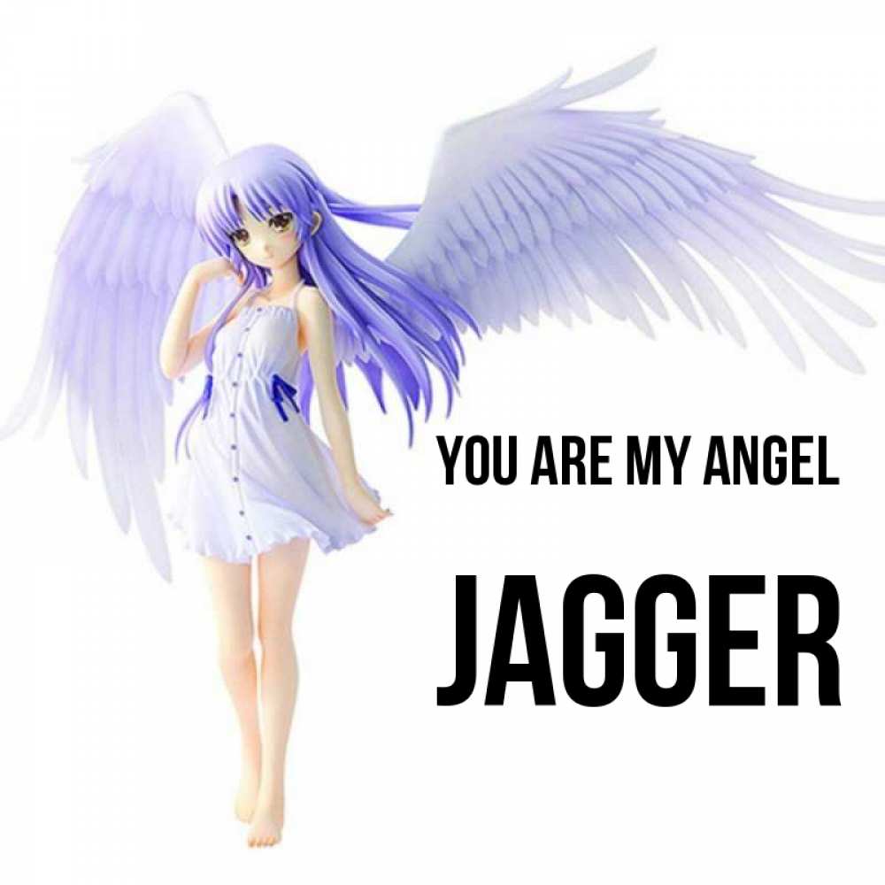 Greetings card с именем, Jagger You are my angel девушка ангел с фиолетовыми крыльями Greetings with text for free download 