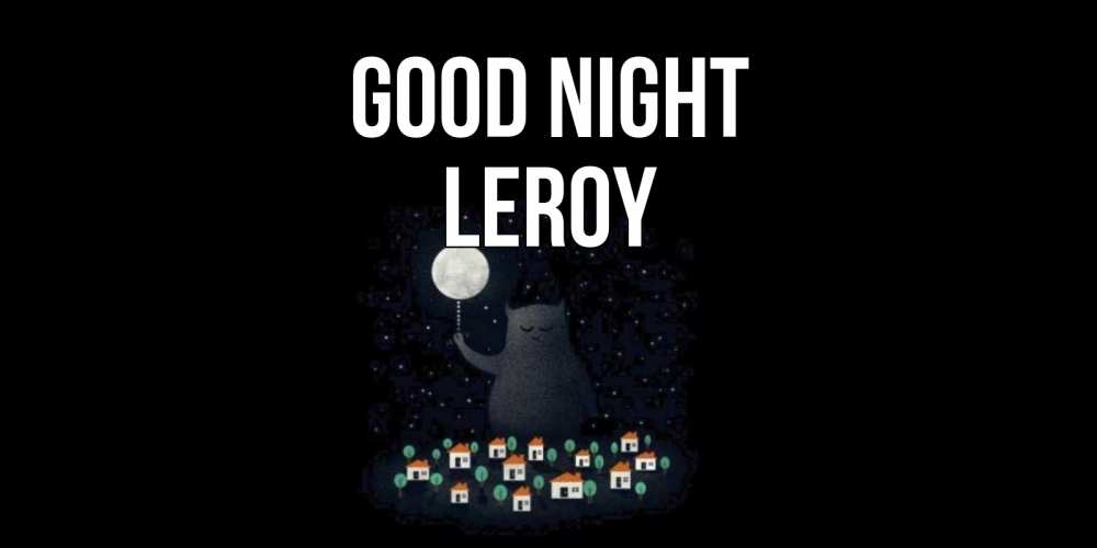Greetings card с именем, Leroy Good night кот,луна, ночь, звезды Greetings with text for free download 