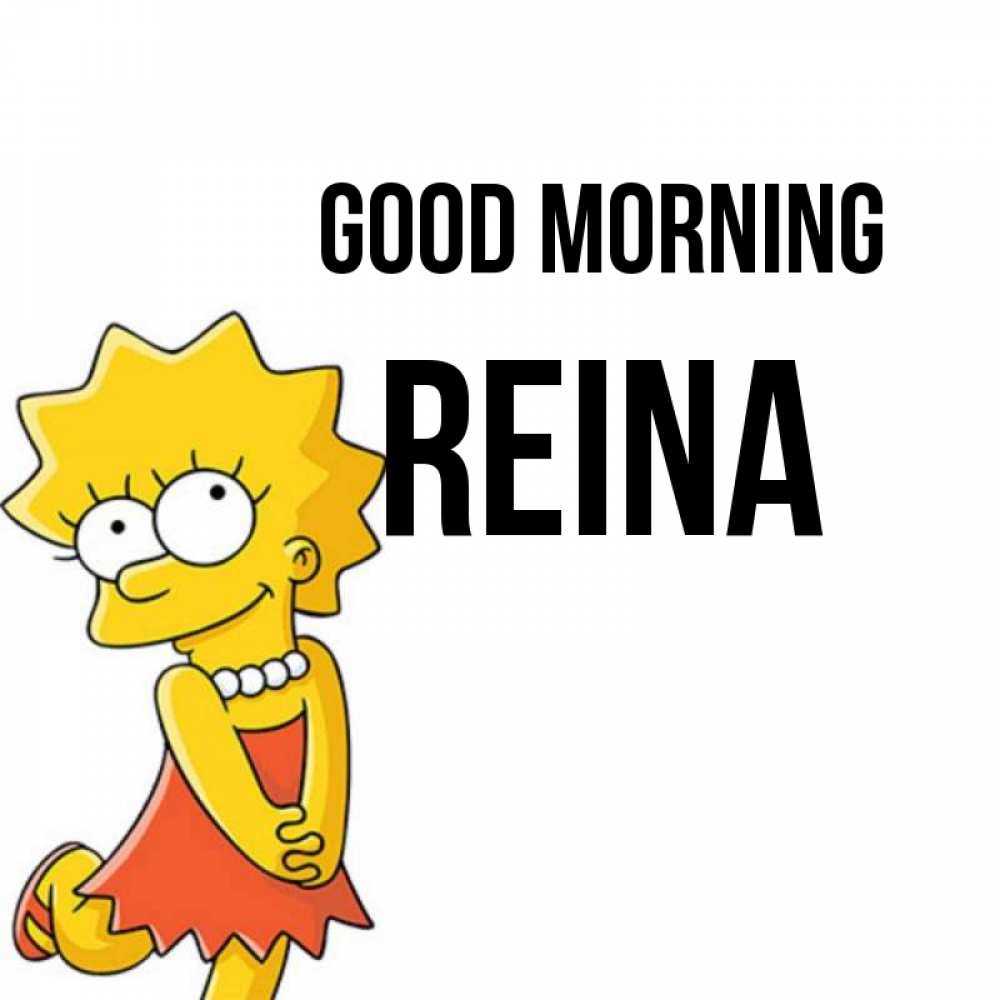 Greetings card с именем, Reina Good morning в платье и ожерелье Greetings with text for free download 