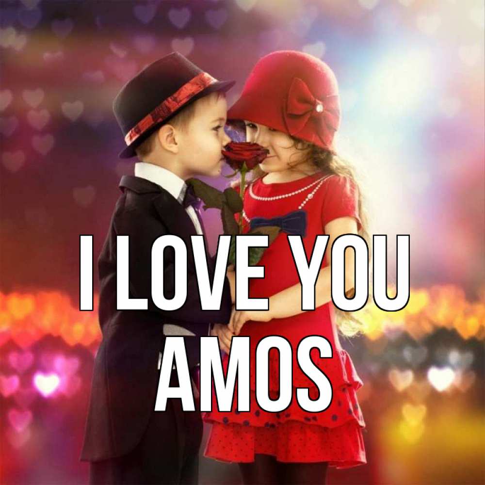 Greetings card с именем, Amos I love you черное и красное и роза Greetings with text for free download 