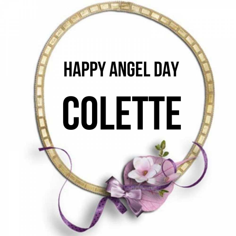 Greetings card с именем, Colette happy angel day золотая рамочка Greetings with text for free download 