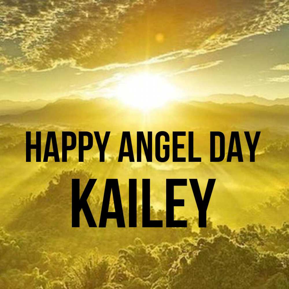 Greetings card с именем, Kailey happy angel day леса и небо в желтом Greetings with text for free download 