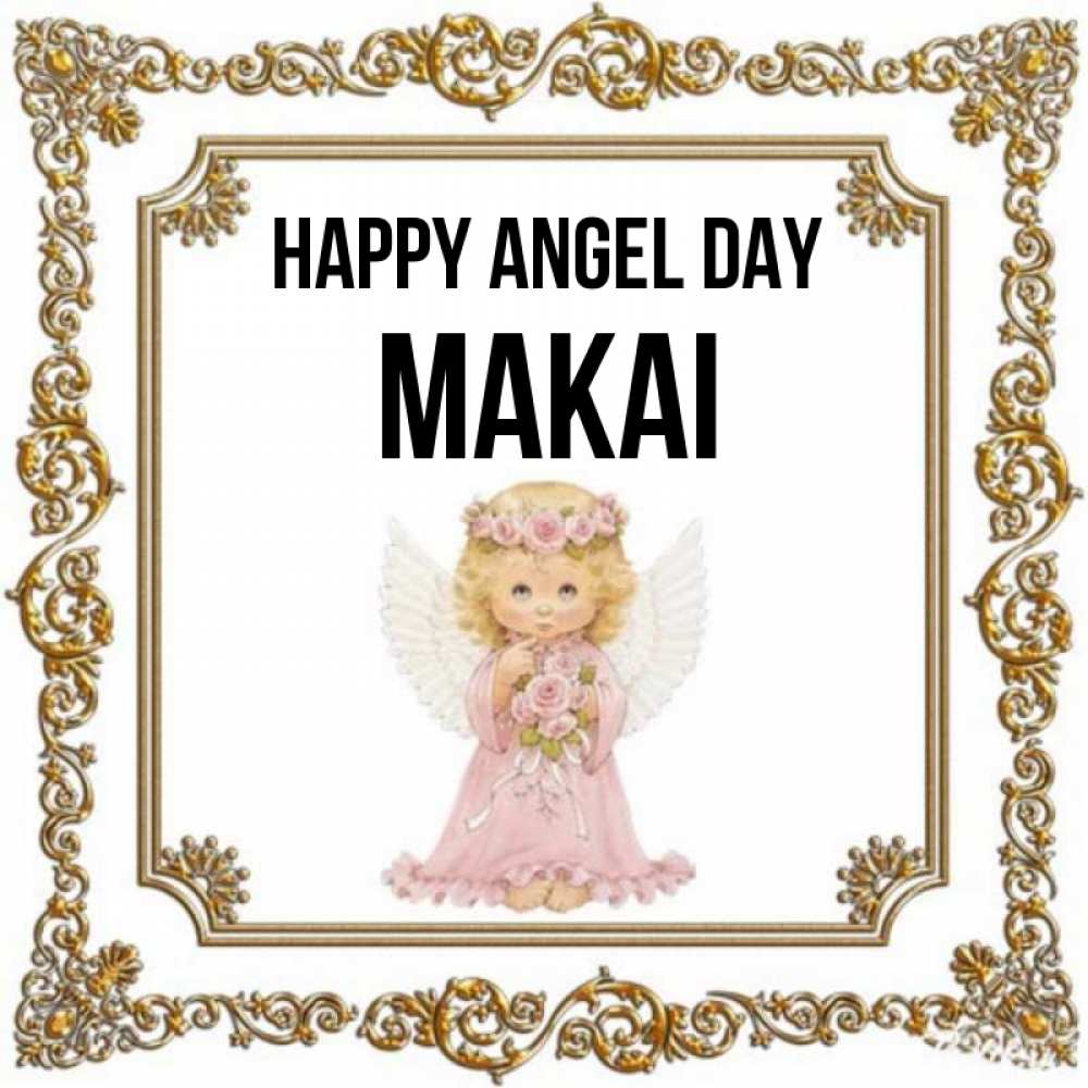 Greetings card с именем, Makai happy angel day девочка ангел с крыльями и цветами в розовом платье Greetings with text for free download 