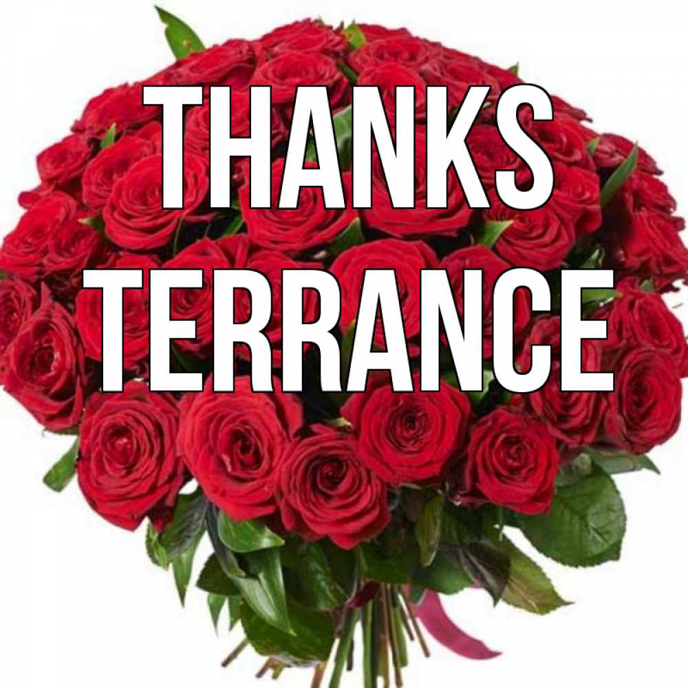 Greetings card с именем, Terrance Thanks букет красных роз Greetings with text for free download 