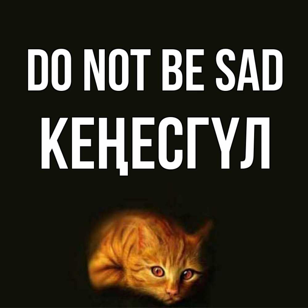 Greetings card с именем, КЕҢЕСГҮЛ Do not be sad лежащий кот в темноте Greetings with text for free download 