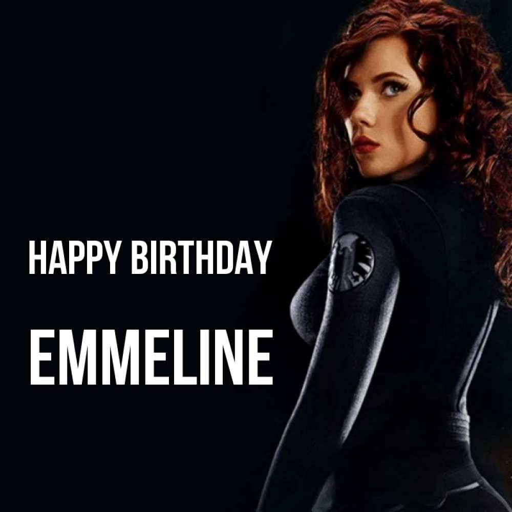 Greetings card с именем, Emmeline Happy Birthday Марвел черная вдова Greetings with text for free download 