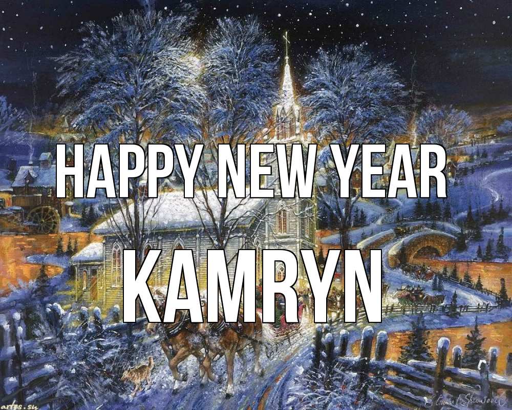 Greetings card с именем, Kamryn Happy New Year упряжка лошадей, лошади, новый год Greetings with text for free download 