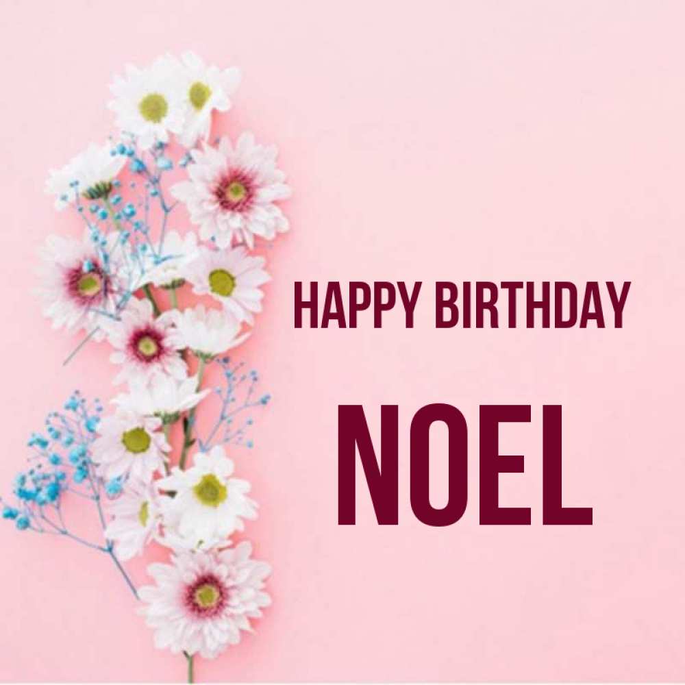 Greetings card с именем, Noel Happy Birthday Родная моя с днем рождения тебя картинка с цветами белыми и голубыми Greetings with text for free download 