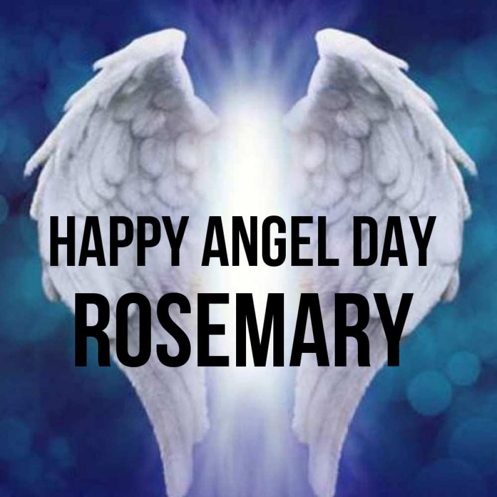 Greetings card с именем, Rosemary happy angel day синий фон и крылышки Greetings with text for free download 