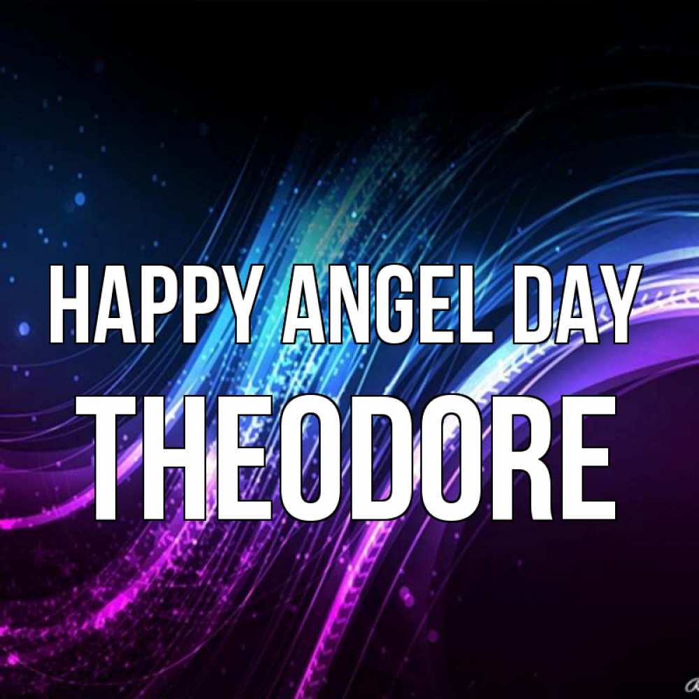 Greetings card с именем, Theodore happy angel day фиолетовый фон Greetings with text for free download 