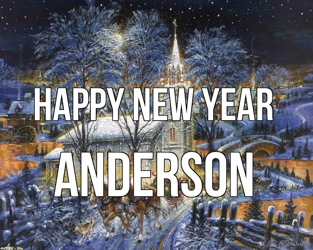 Greetings card с именем, Anderson Happy New Year упряжка лошадей, лошади, новый год Greetings with text for free download 