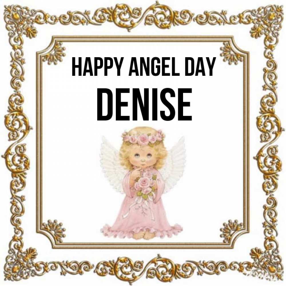 Greetings card с именем, Denise happy angel day девочка ангел с крыльями и цветами в розовом платье Greetings with text for free download 