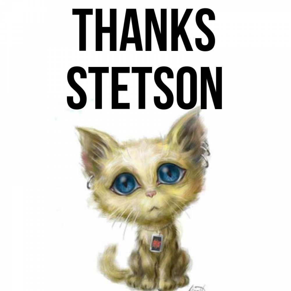Greetings card с именем, Stetson Thanks рисованный кот благодарит вас Greetings with text for free download 