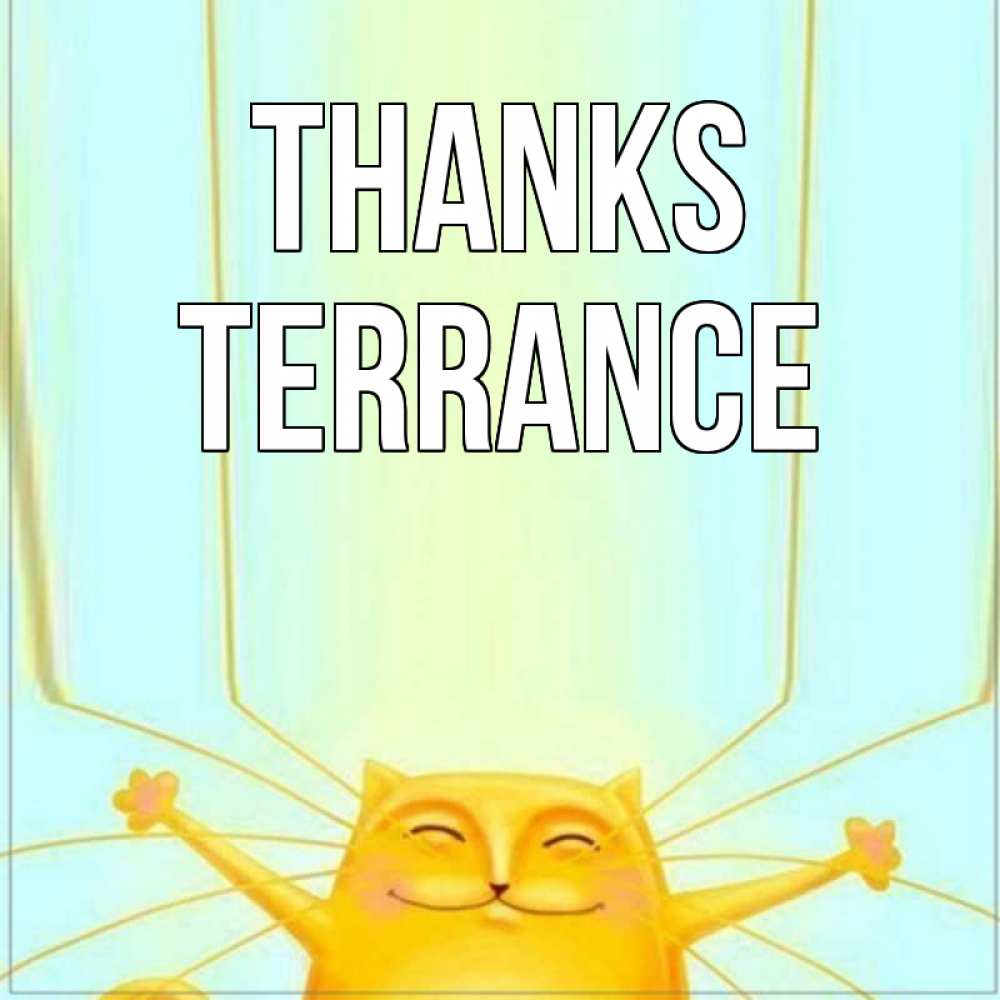 Greetings card с именем, Terrance Thanks кот с усами благодарит Greetings with text for free download 