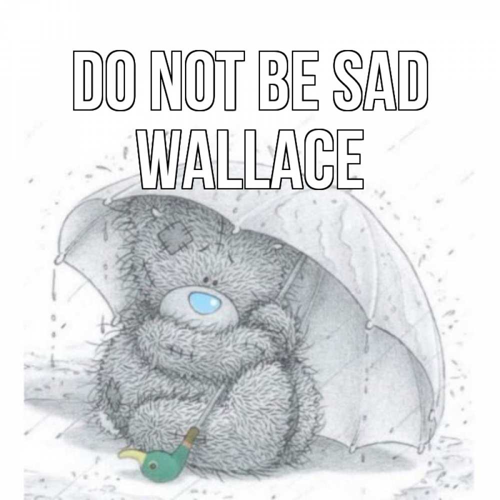 Greetings card с именем, Wallace Do not be sad медвежонок с зонтом Greetings with text for free download 