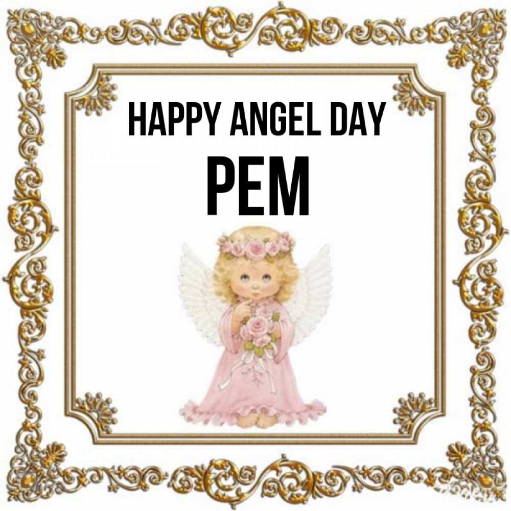 Greetings card с именем, Рем happy angel day девочка ангел с крыльями и цветами в розовом платье Greetings with text for free download 