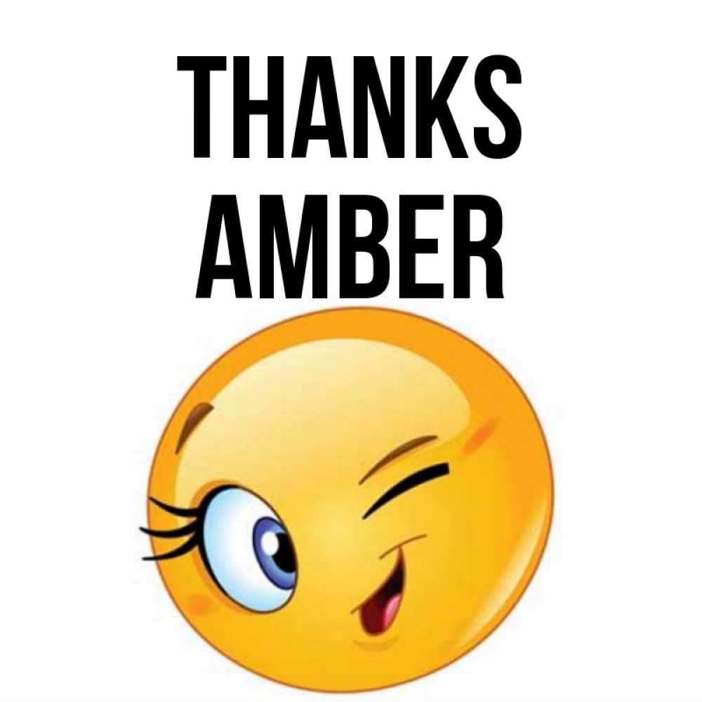 Greetings card с именем, Amber Thanks открытка с подмигивающим смайлом Greetings with text for free download 