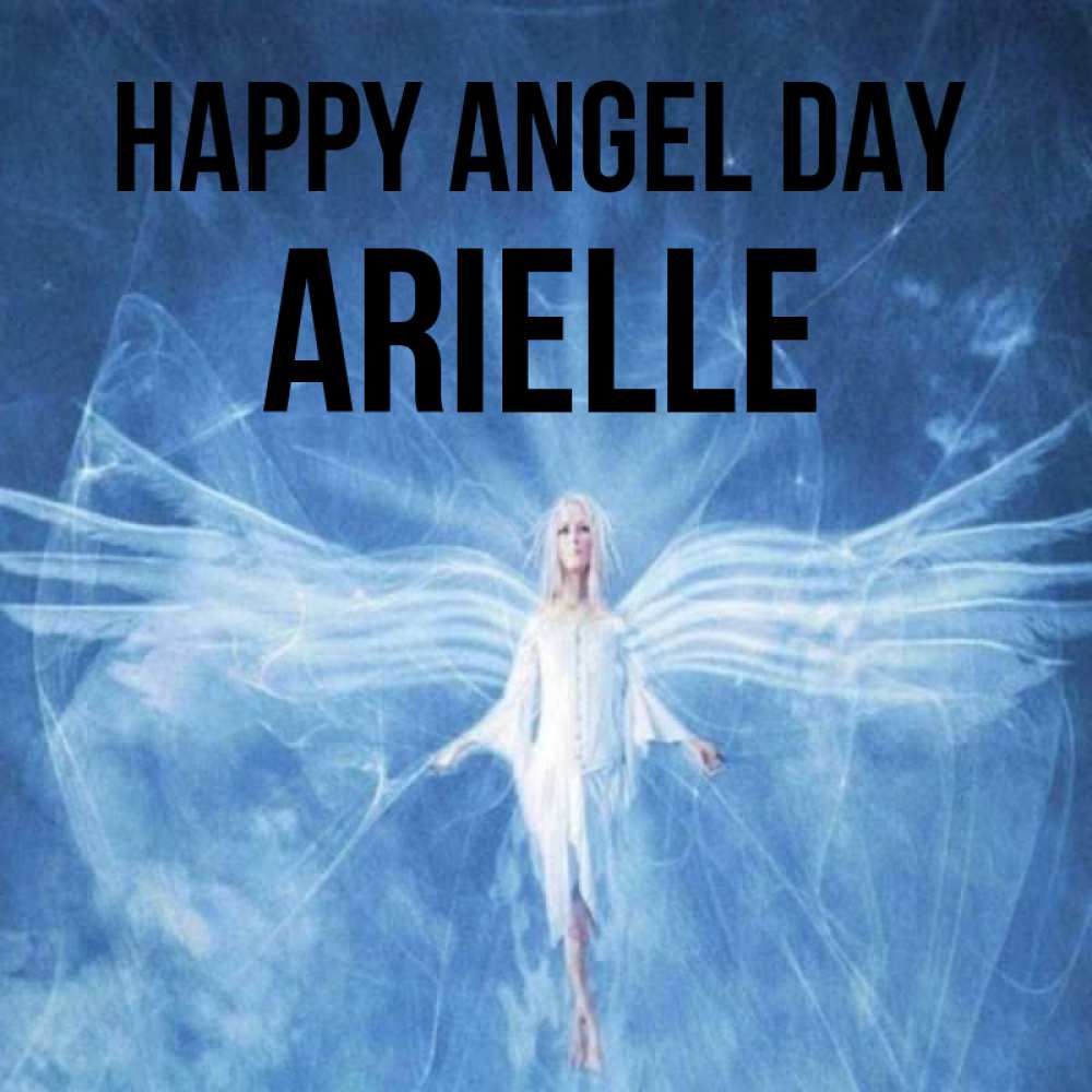 Greetings card с именем, Arielle happy angel day голубой фон и крылья как у стрекозы Greetings with text for free download 