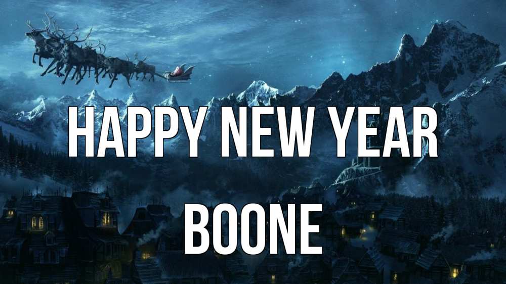 Greetings card с именем, Boone Happy New Year дед мороз олени Greetings with text for free download 