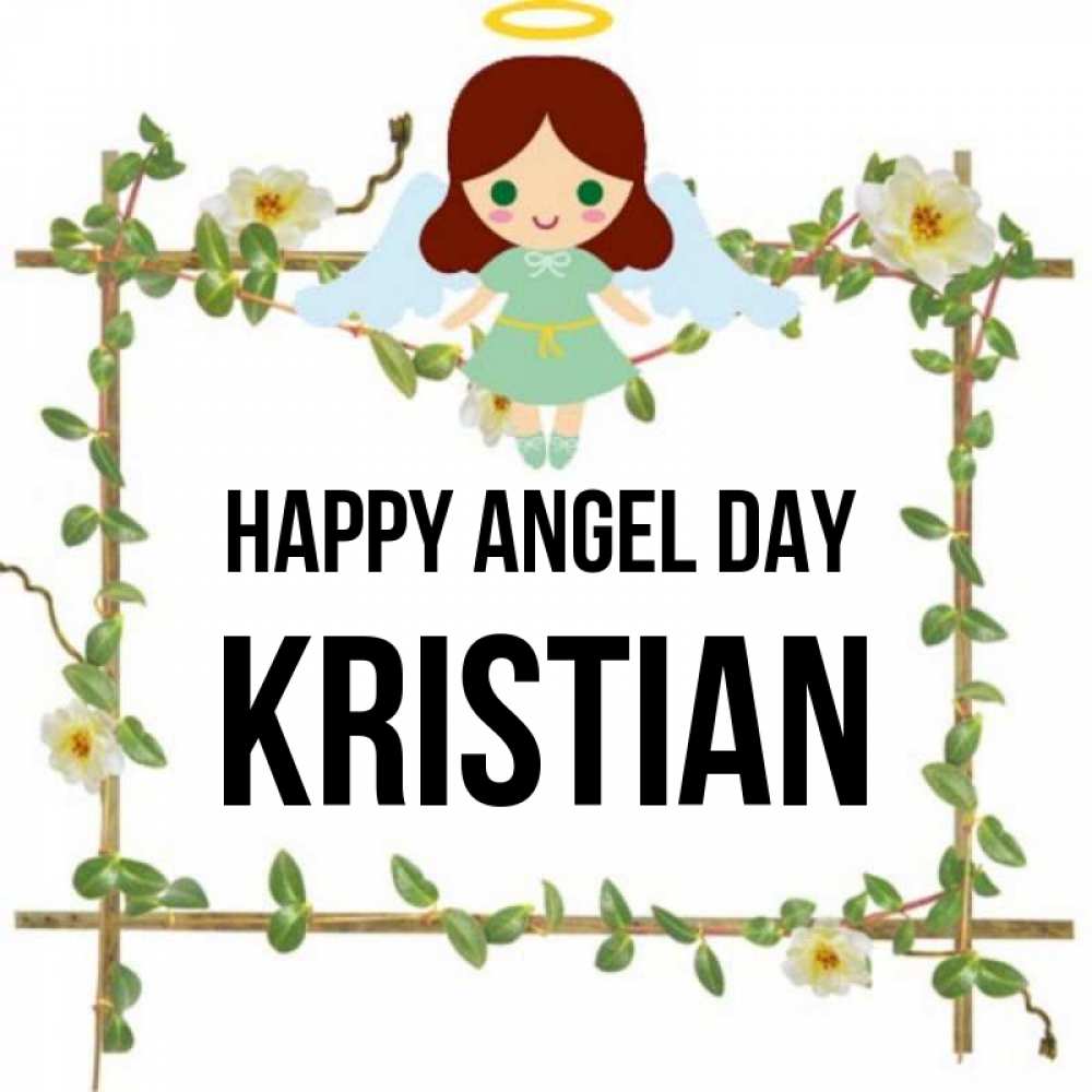 Greetings card с именем, Kristian happy angel day Ангел с нимбом Greetings with text for free download 