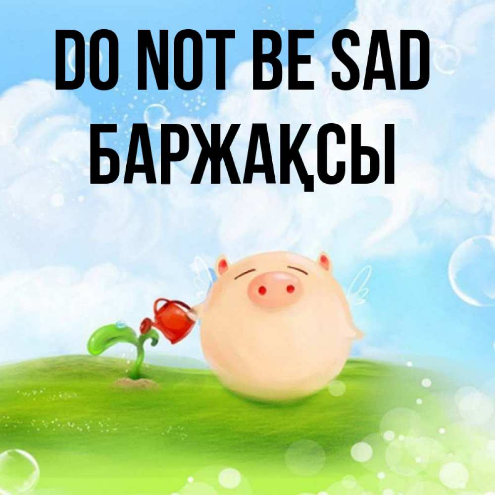 Greetings card с именем, Баржақсы Do not be sad поливает цветок порося Greetings with text for free download 