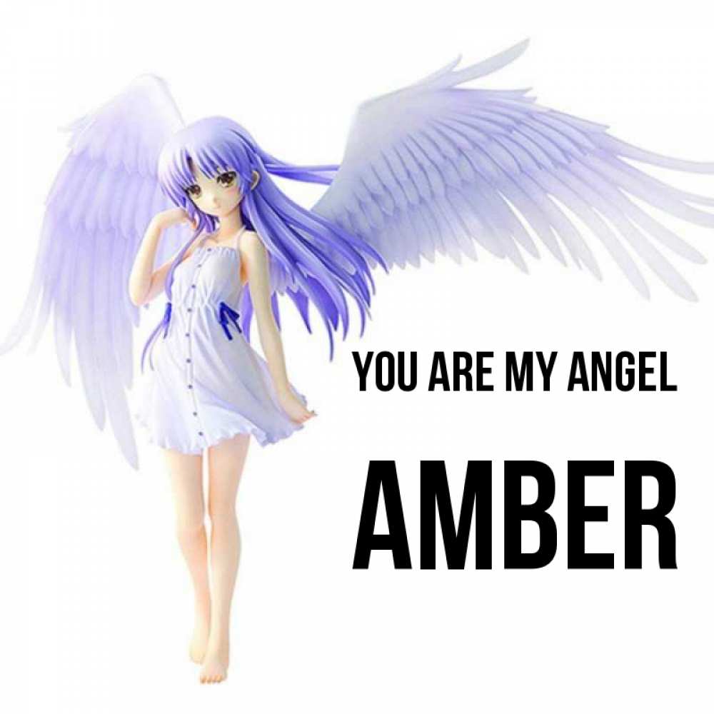 Greetings card с именем, Amber You are my angel девушка ангел с фиолетовыми крыльями Greetings with text for free download 