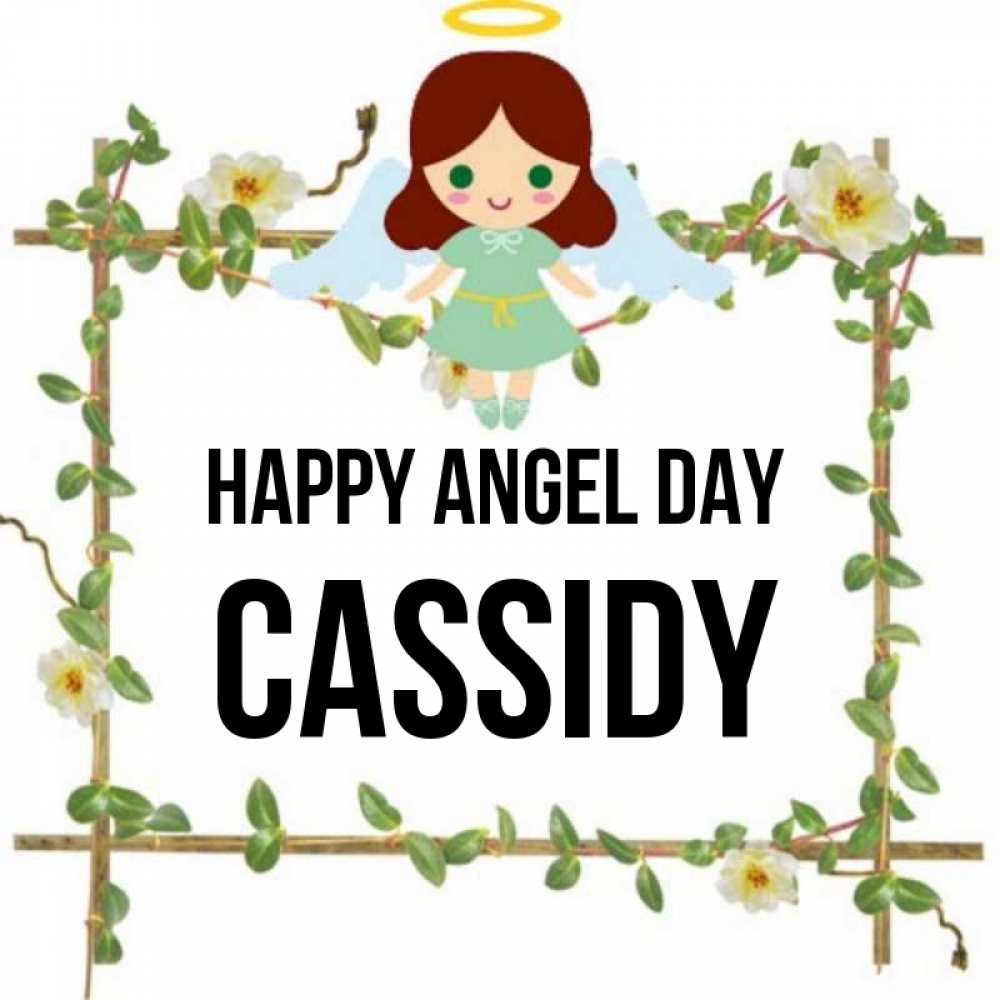 Greetings card с именем, Cassidy happy angel day Ангел с нимбом Greetings with text for free download 