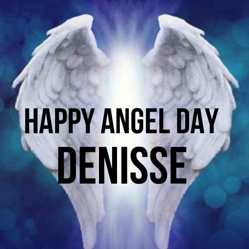 Greetings card с именем, Denisse happy angel day синий фон и крылышки Greetings with text for free download 
