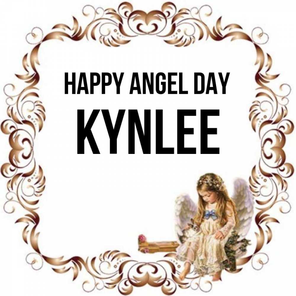 Greetings card с именем, Kynlee happy angel day рамочка из перьев и ангелочек Greetings with text for free download 