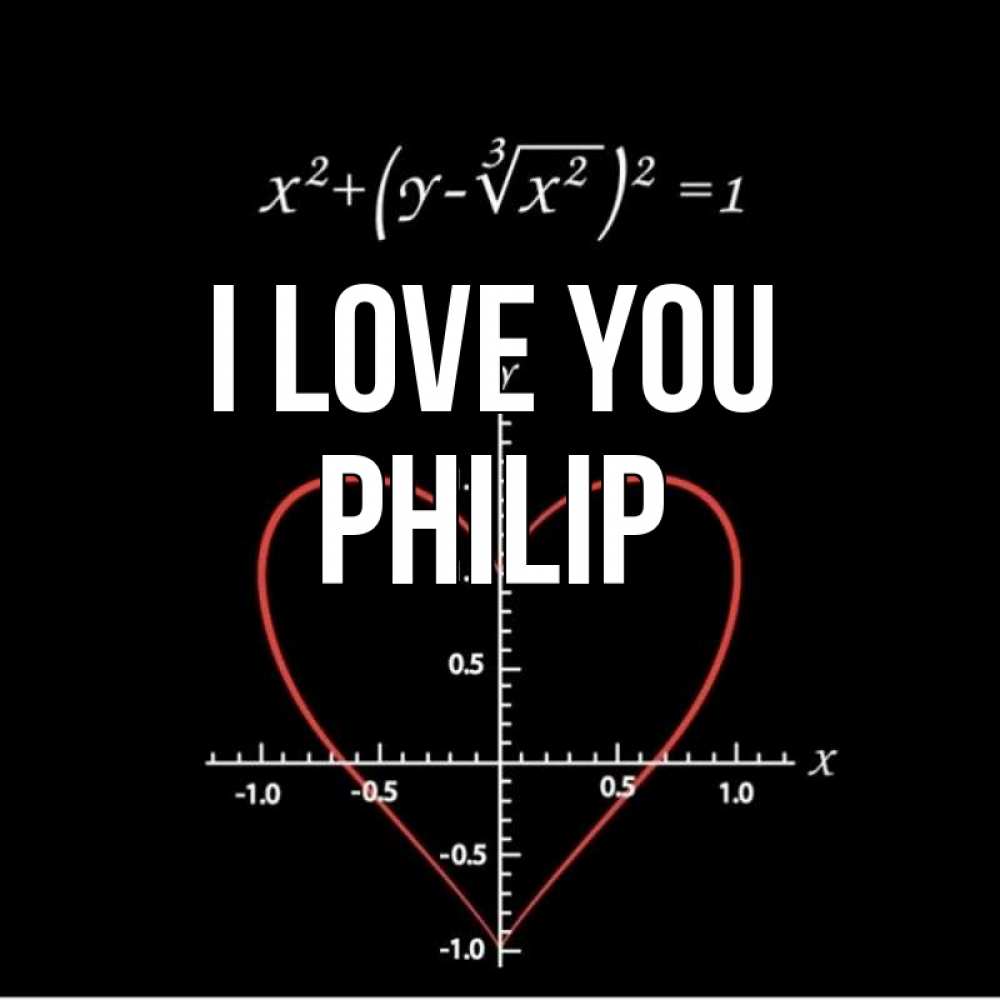 Greetings card с именем, Philip I love you сердечная формула Greetings with text for free download 