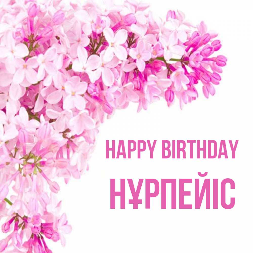 Greetings card с именем, НҰРПЕЙІС Happy Birthday Сирень на белом фоне Greetings with text for free download 