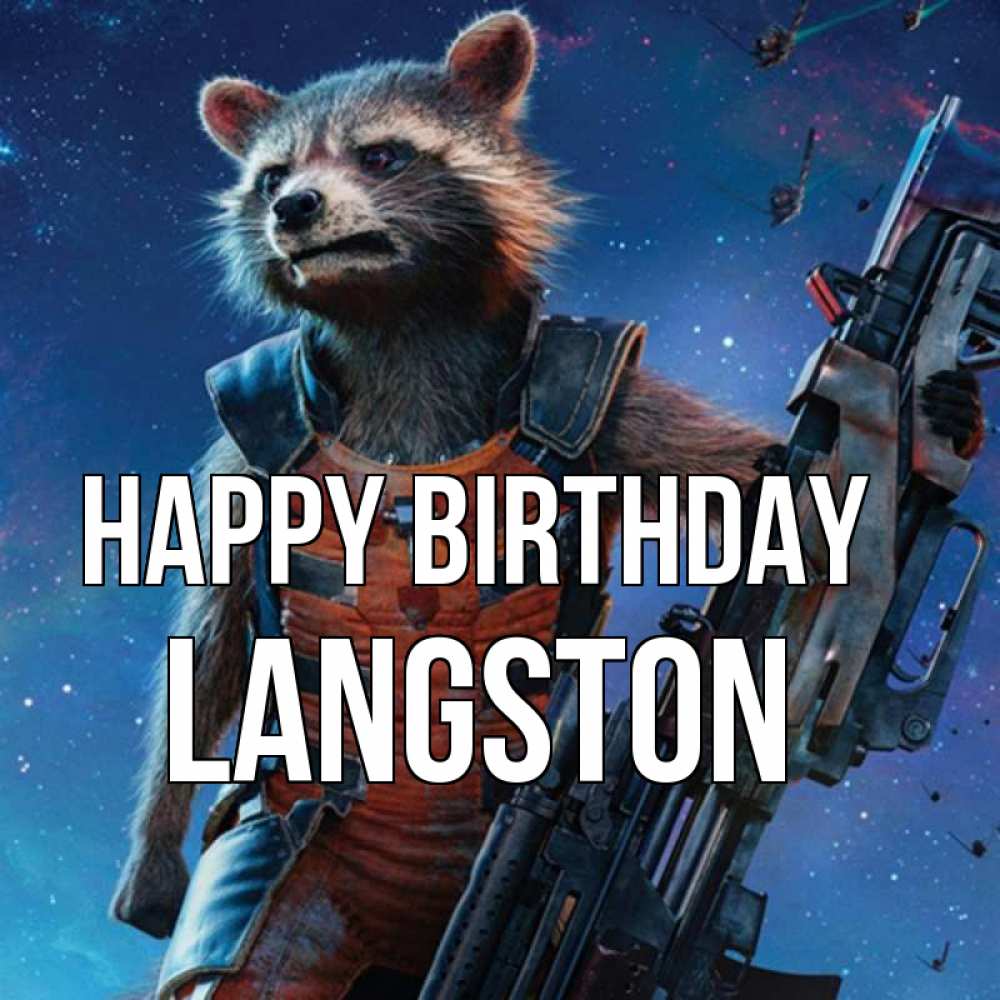 Greetings card с именем, Langston Happy Birthday реактивный Рокета Greetings with text for free download 