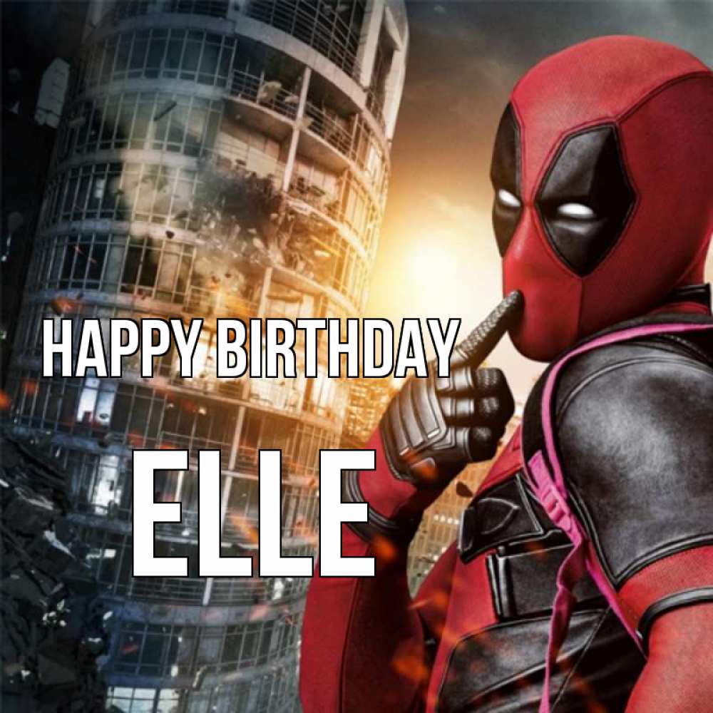Greetings card с именем, Elle Happy Birthday с супергероями Greetings with text for free download 